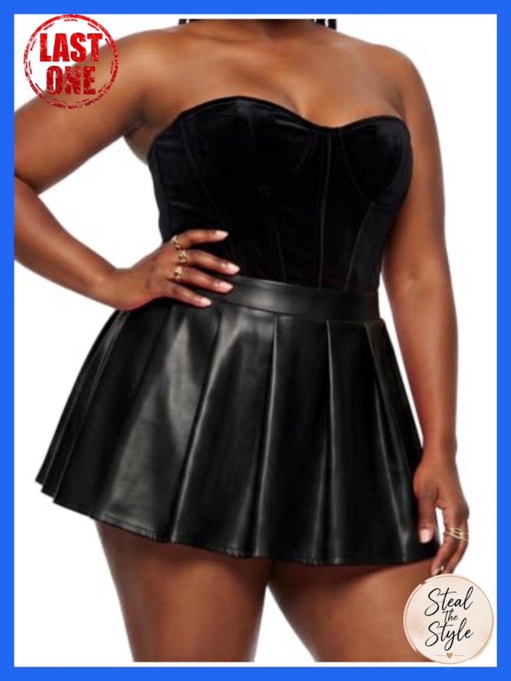 Faux Leather Pleated Mini Skort with Pockets Plus Size